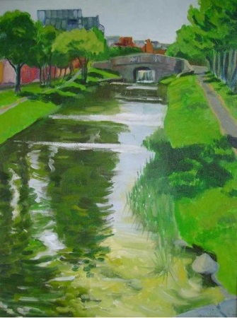 grand canal huband bridge, dublin irish landscape painting