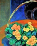 primroses still life painting blue